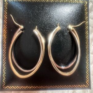 White and Yellow Gold Double Hoop Earrings